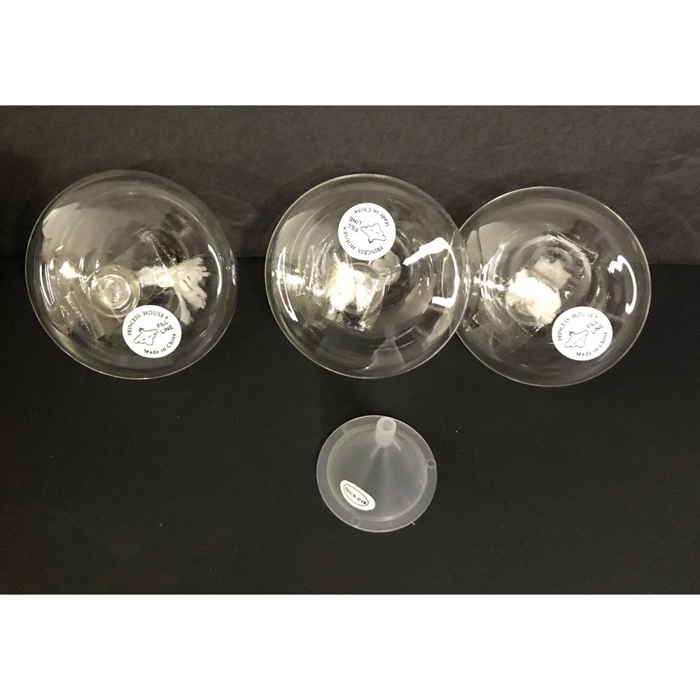 Princess House Crystal Floating Oil Lamps 3 Piece with Funnel #601 NEW in Box